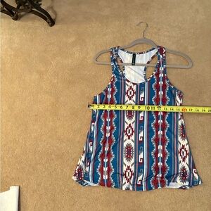 Blue and Red Geometric Sleeveless Tank Top